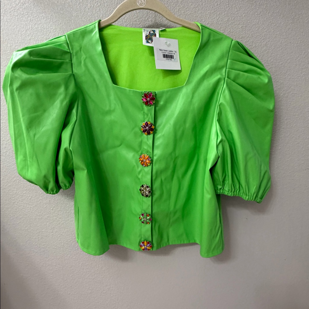 Queen Of Sparkles Green Leather Top!!!